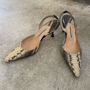 Manolo Blahnik snakeskin sling back mules